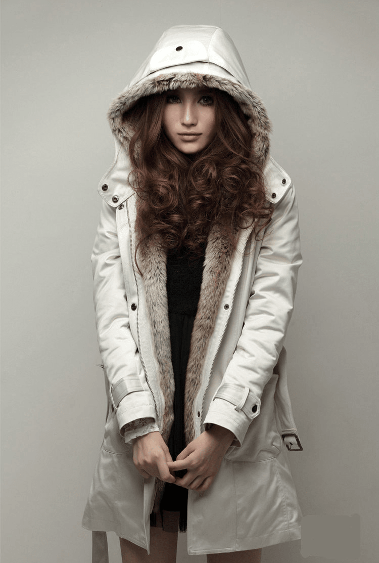 Hooded Faux Artificial Fur Slim Jacket