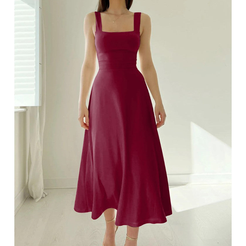 New Women's Thick Straps Midi Dress