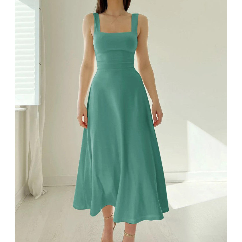 New Women's Thick Straps Midi Dress