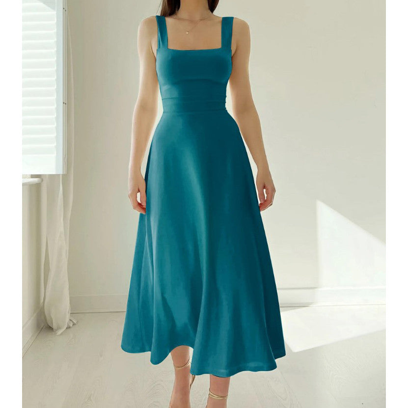 New Women's Thick Straps Midi Dress