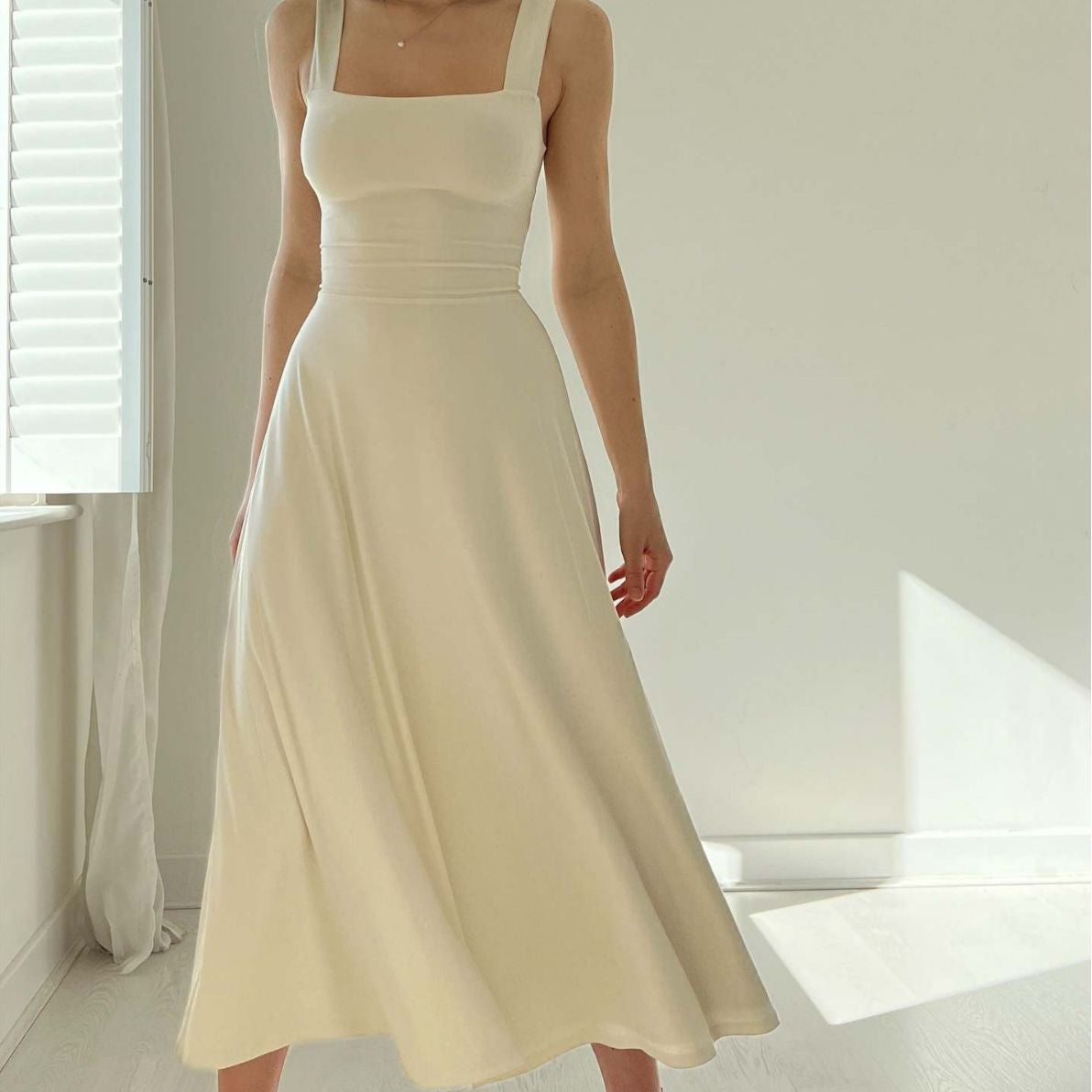 New Women's Thick Straps Midi Dress