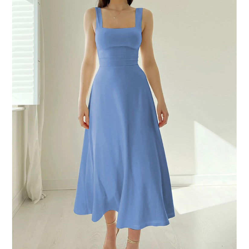 New Women's Thick Straps Midi Dress