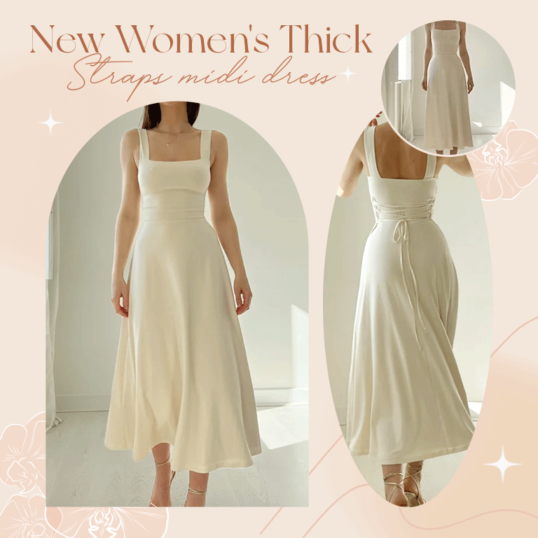 New Women's Thick Straps Midi Dress