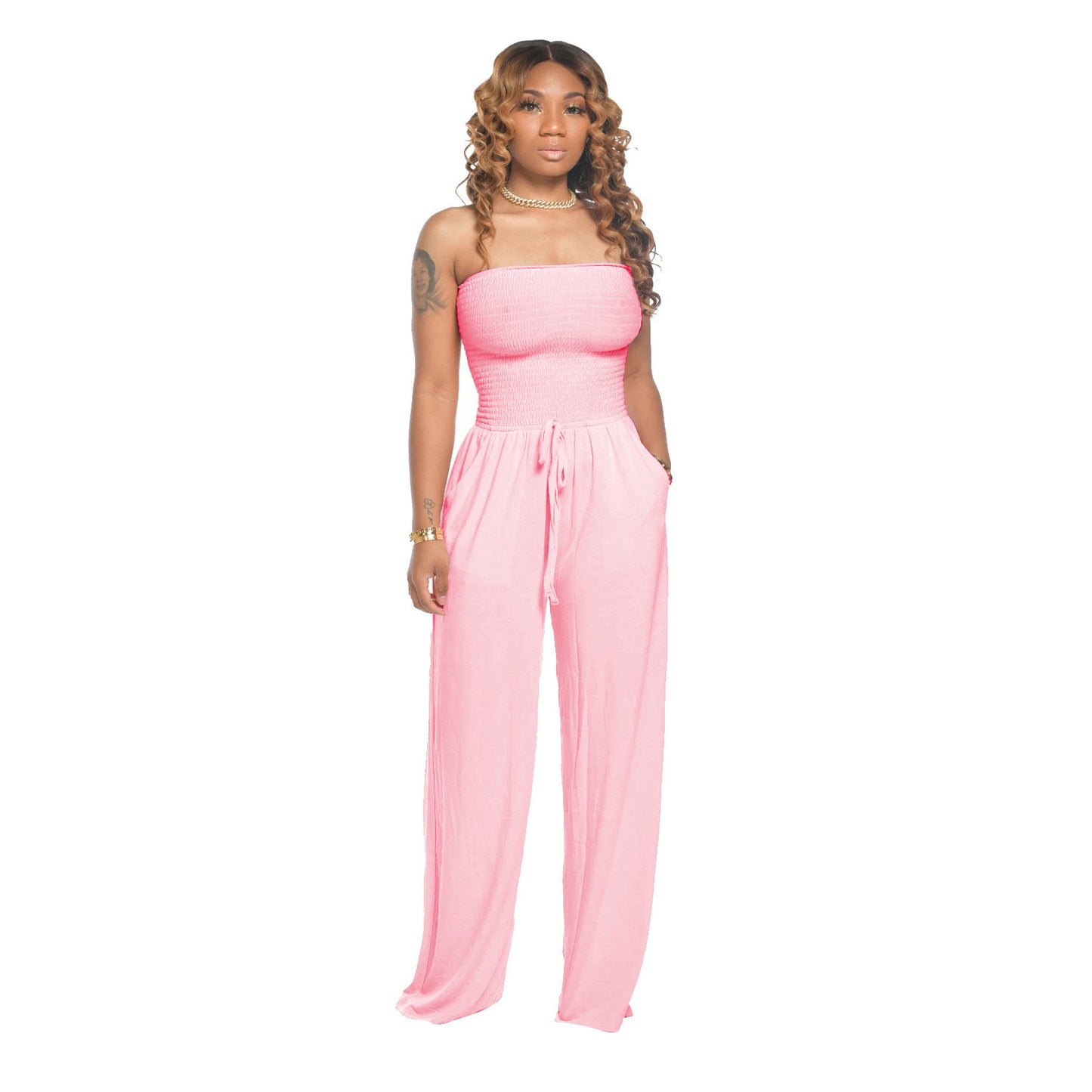 Off Shoulder Solid Color Jumpsuit