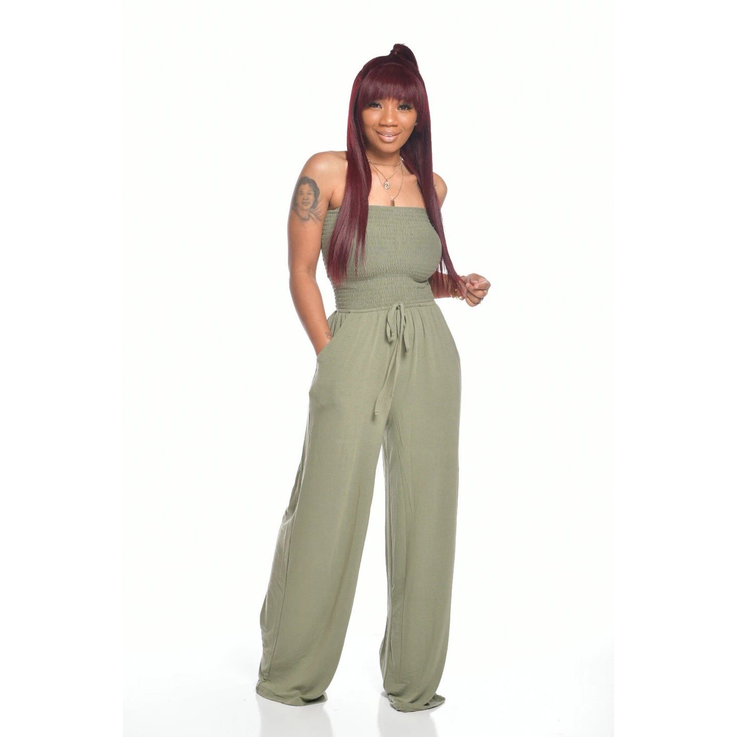 Off Shoulder Solid Color Jumpsuit