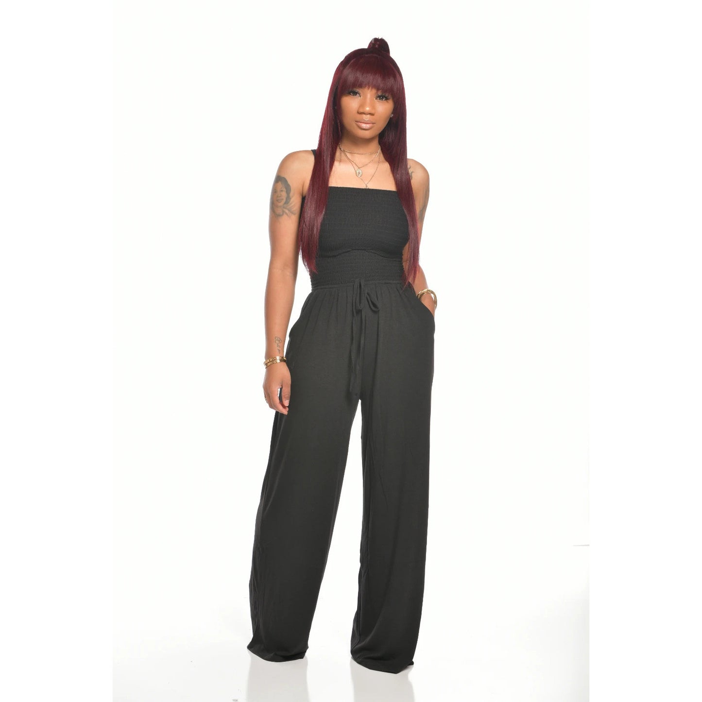 Off Shoulder Solid Color Jumpsuit