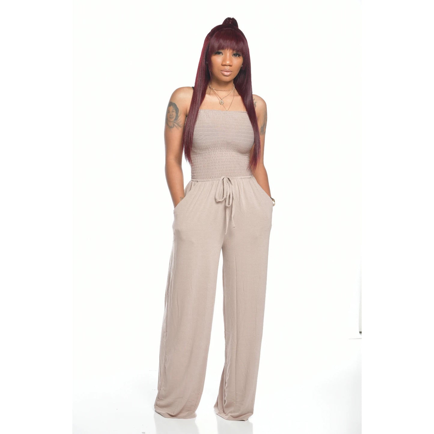 Off Shoulder Solid Color Jumpsuit