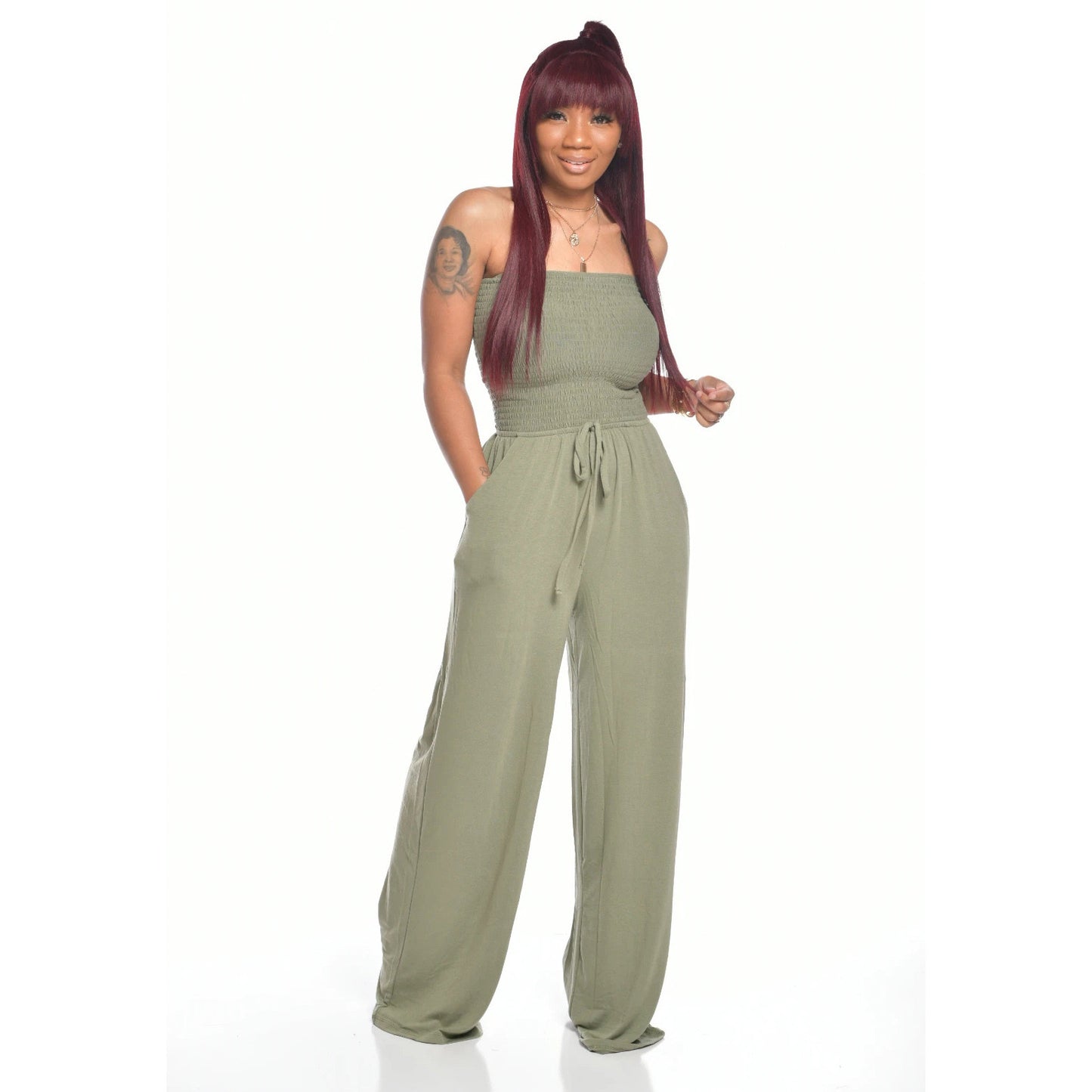 Off Shoulder Solid Color Jumpsuit