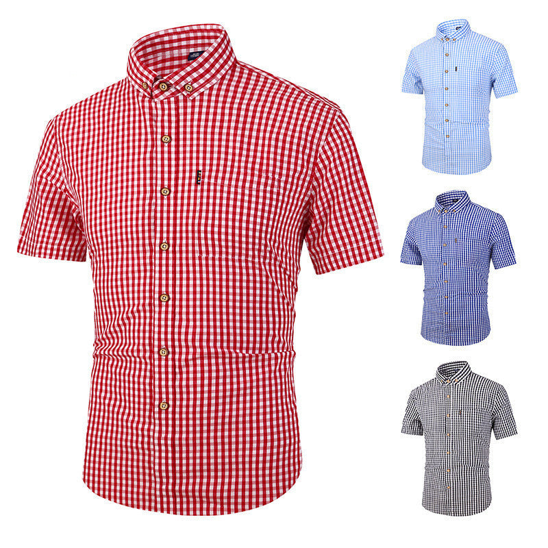 Men's Casual Slim Short Sleeve Plaid Shirt