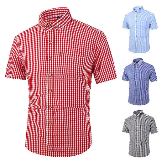 Men's Casual Slim Short Sleeve Plaid Shirt