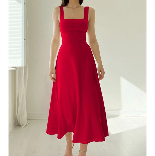 New Women's Thick Straps Midi Dress